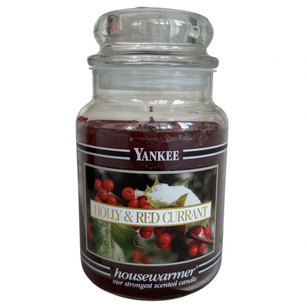 Yankee Candle Jar Holly & Red Currant Vintage Black Band Holiday Dark Red 22 Oz